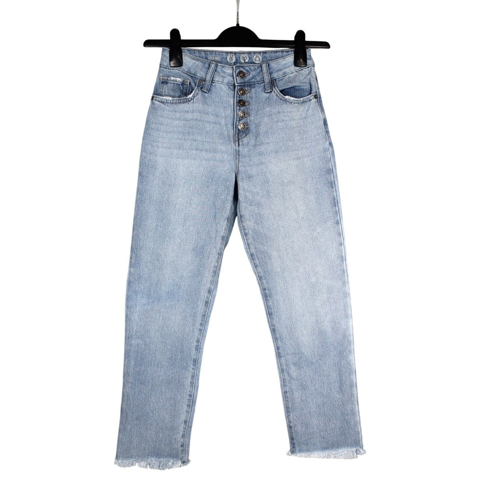 BY REWASH Vintage Denim FRAYED HEM Straight Ankle Leg BUTTON-FLY Jeans Sz 1/25